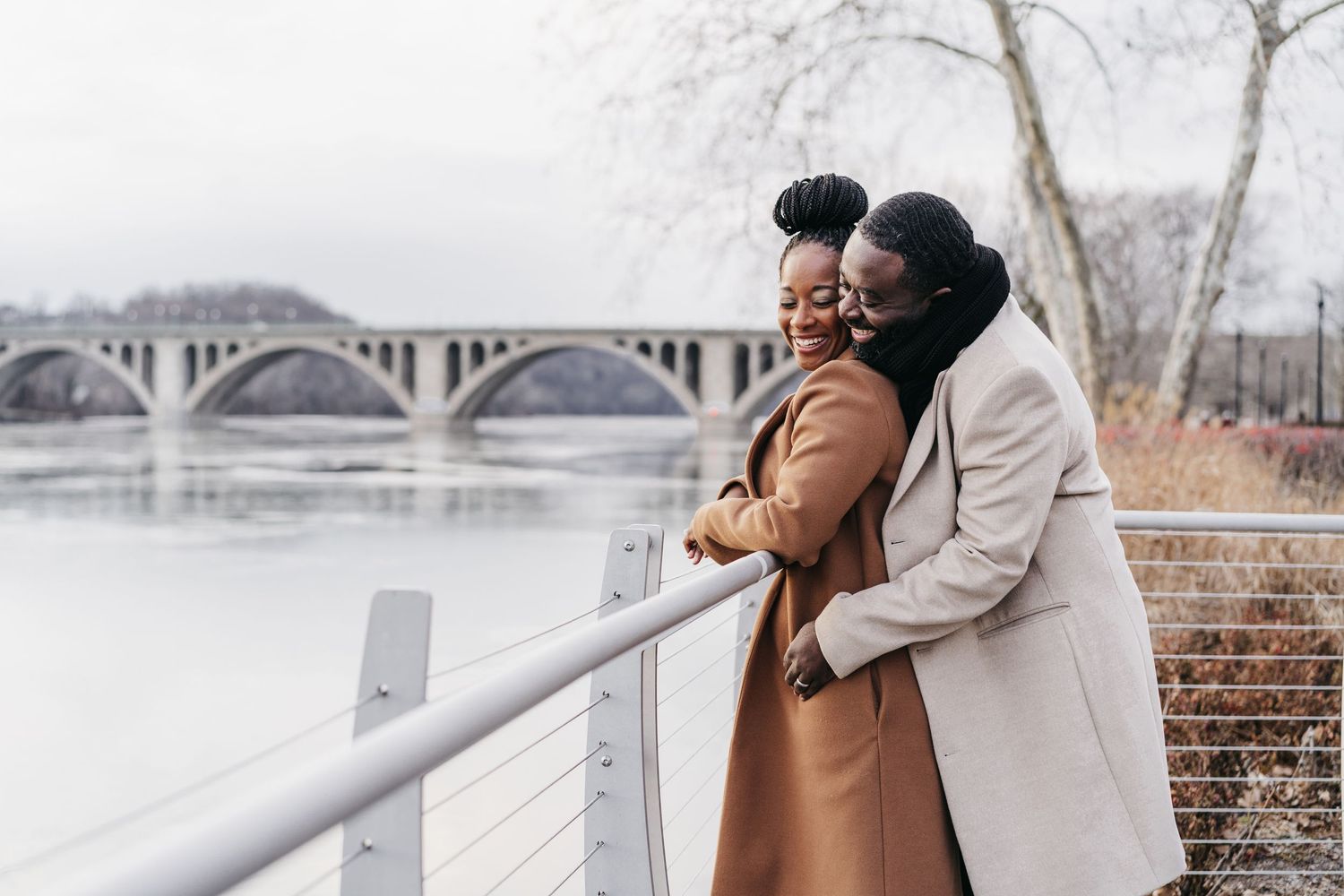 waterfront black couple photo at sunset in Georgetown, DC