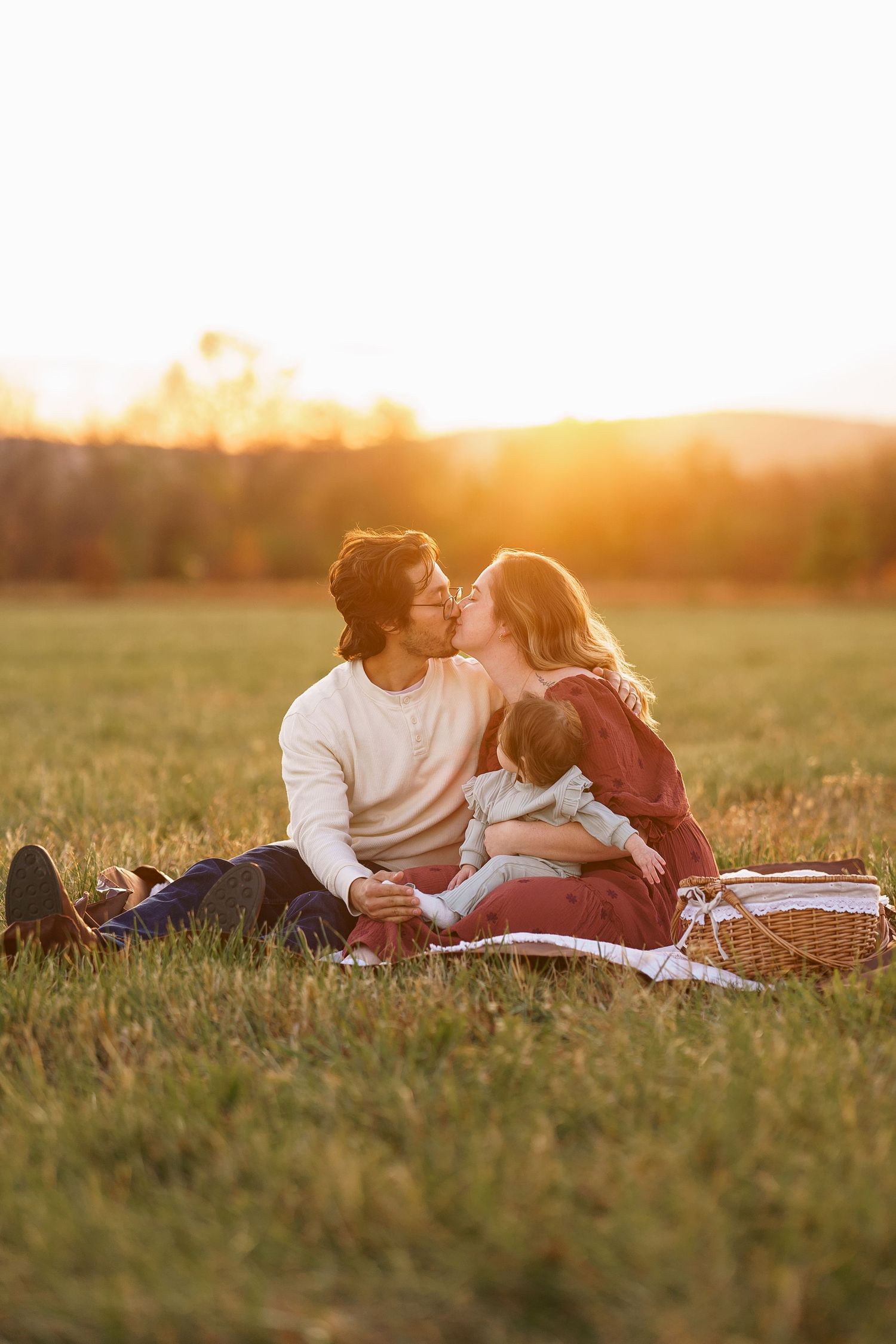 Family photography session in a golden field at sunset in Frederick, Maryland