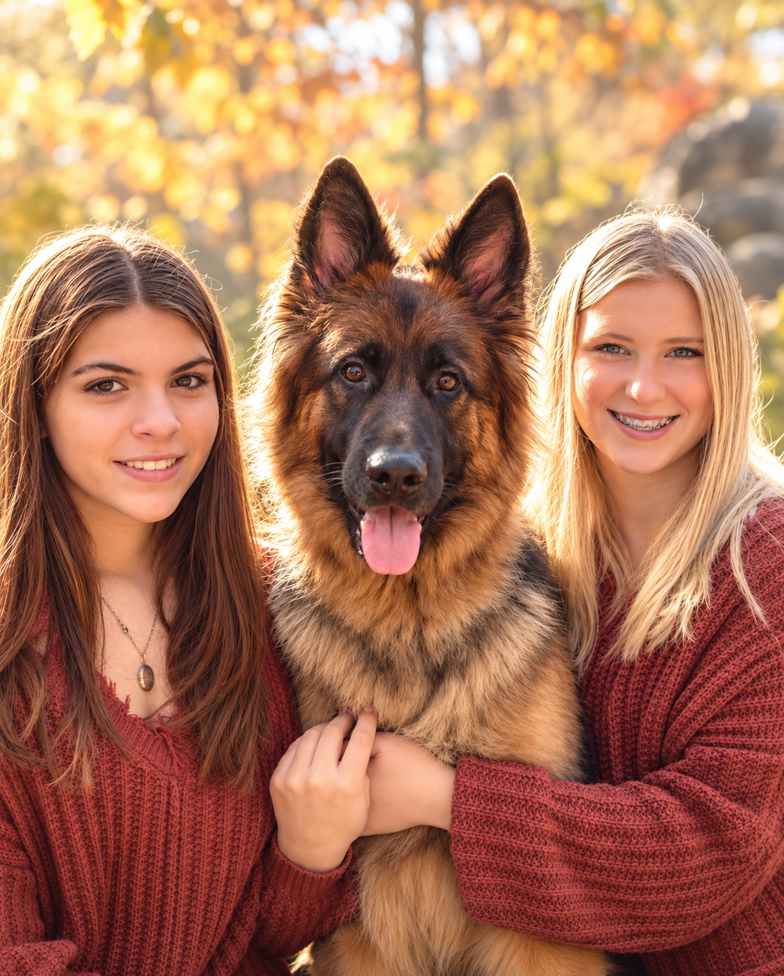 Senior Portrait with two beauties and their German Shepherd