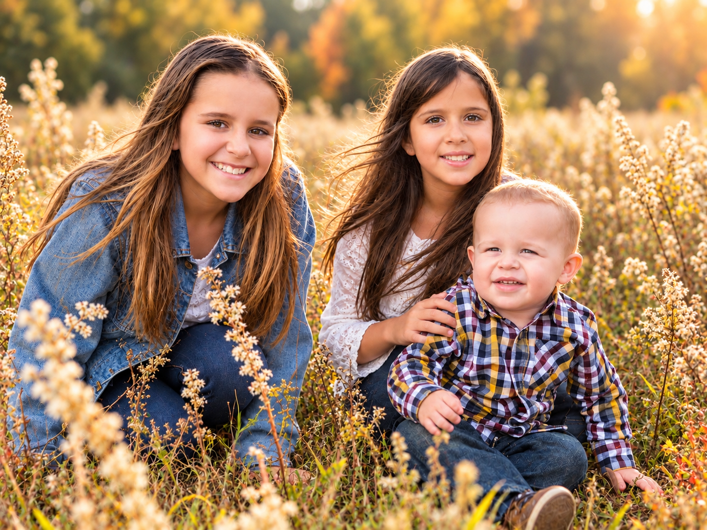 Family portrait in tall grass