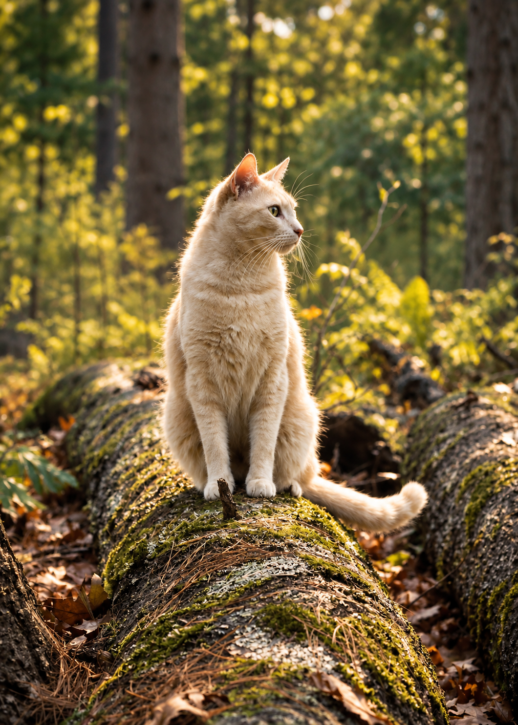 Beautiful ginger tom cat playing in the forrest
