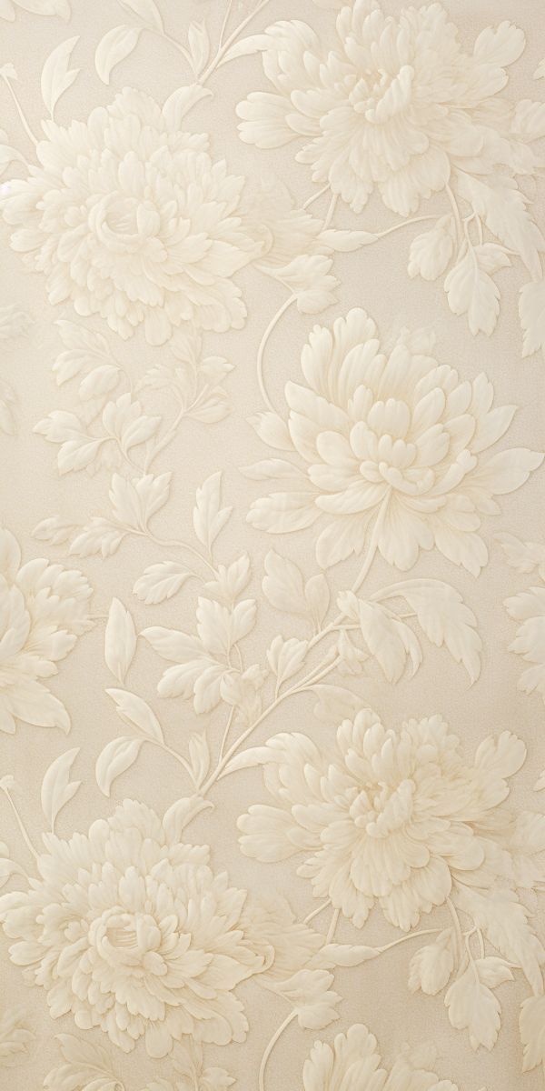 Elegant cream-colored wallpaper with embossed floral chrysanthemum pattern.