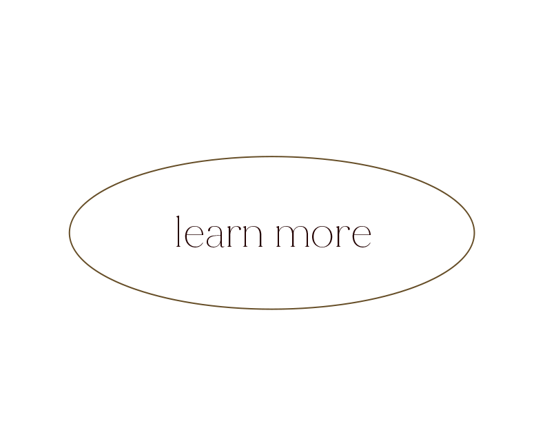 Minimalist oval design with text 'learn more' in thin modern typography.