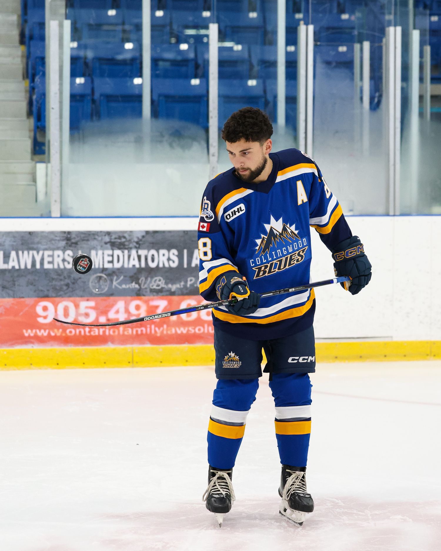 Nathan Omeri of the Collingwood Blues during 2026 OJHL Media Day.