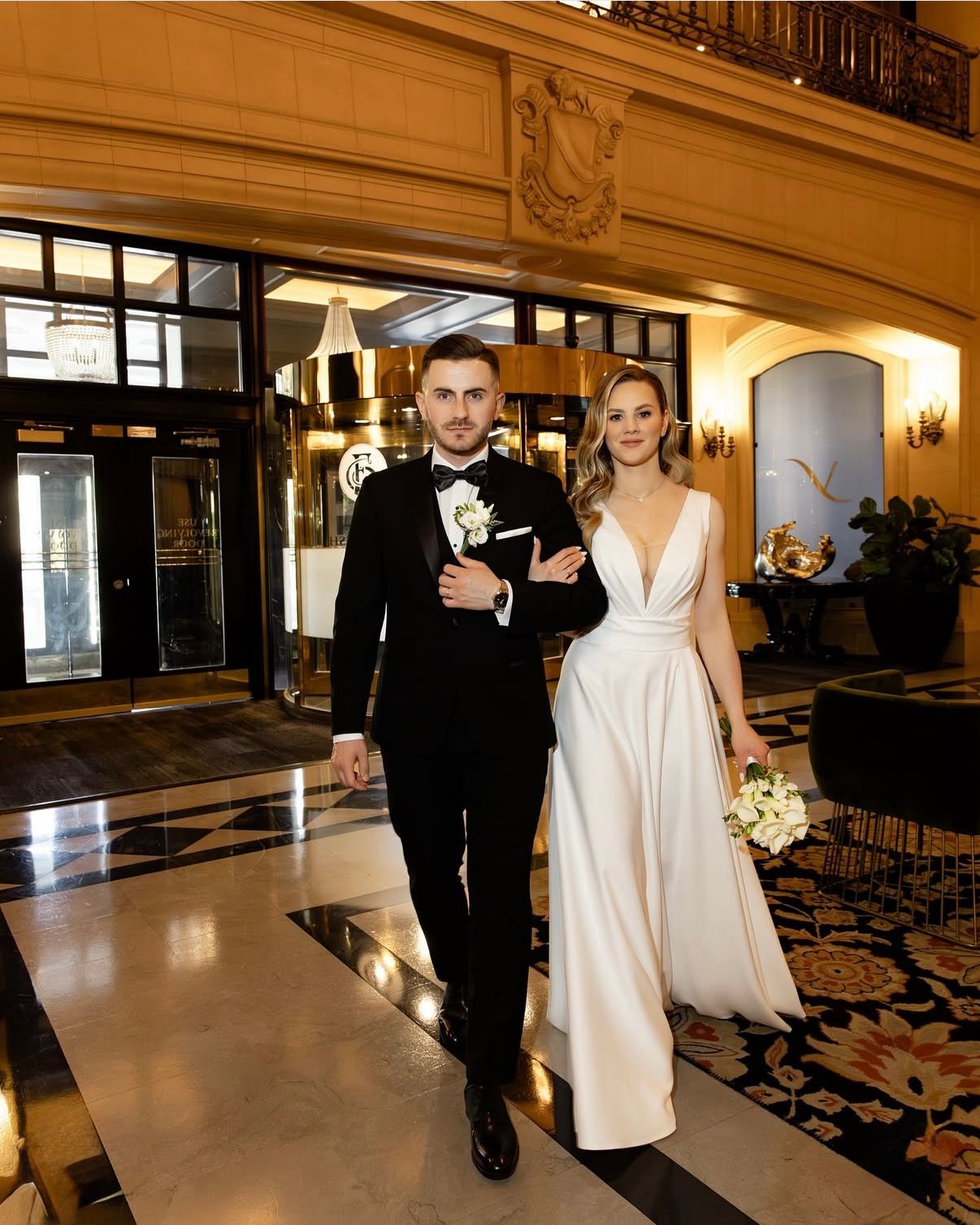 Bride and groom on wedding day, makeup by Natalia MUA, timeless bridal beauty Winnipeg.