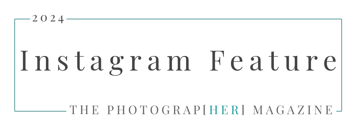 A minimalist teal-colored logo design for 'Instagram Feature' with 'The Photographer Magazine' text underneath.