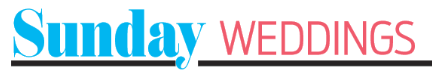 A stylized text logo featuring the word 'Sunday' in light blue and 'WEDDINGS' in pink against a white background.