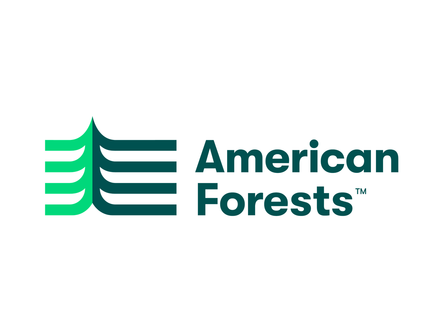 Green American Forests logo design featuring stylized tree shapes.