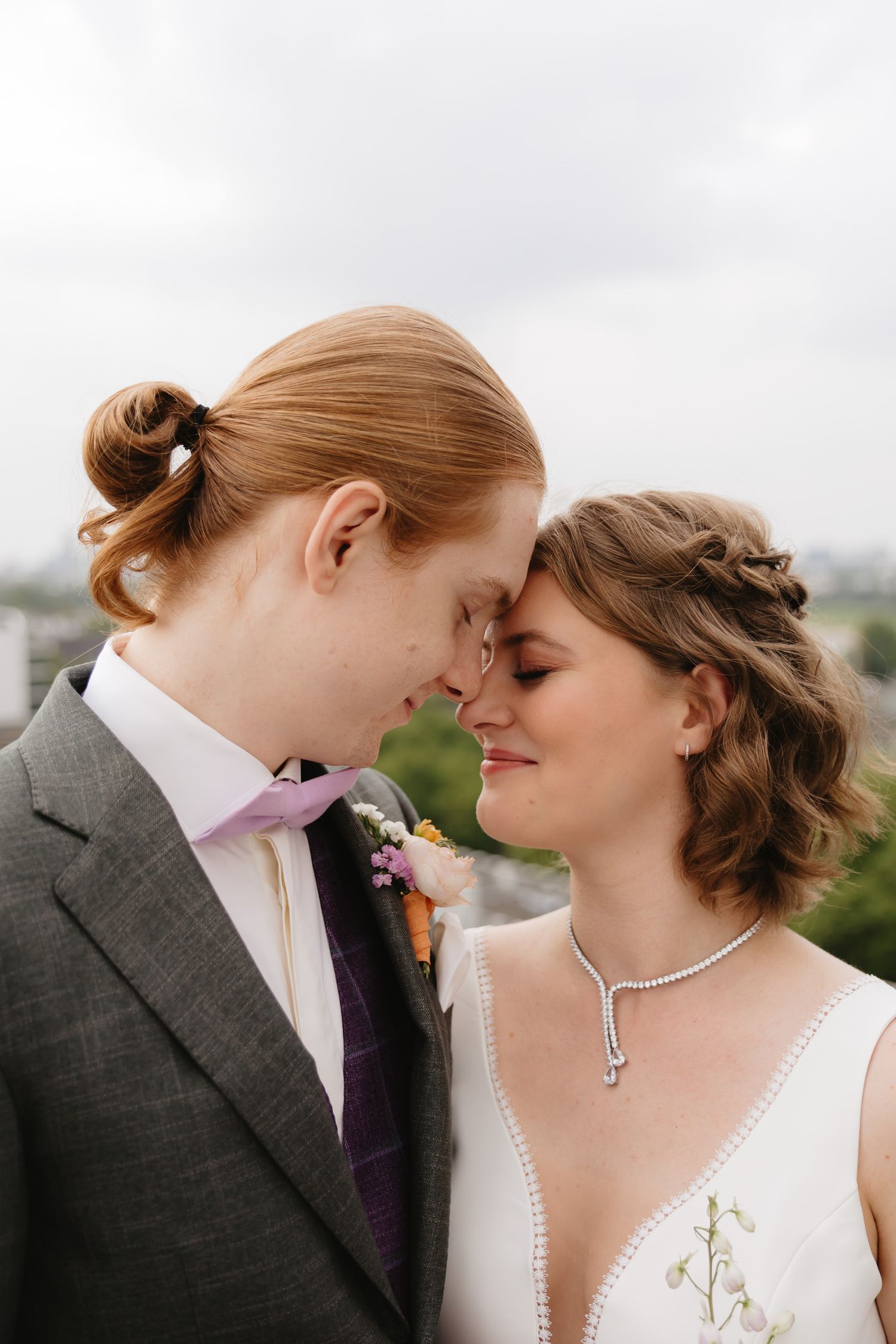 A tender romantic moment between newlyweds sharing three intimate poses during their wedding photoshoot.