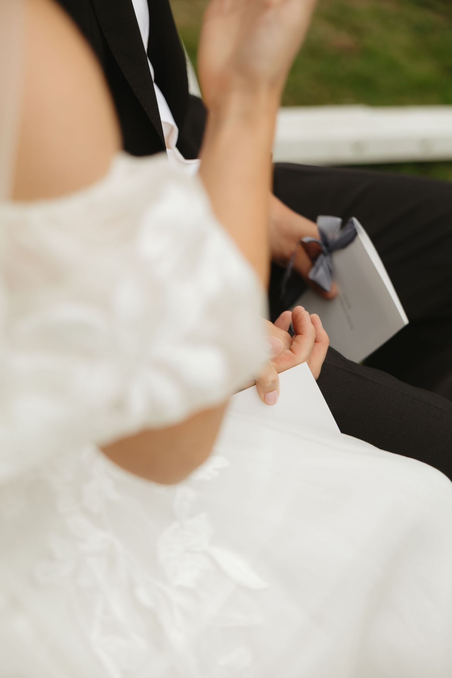 Close-up shots of hands of wedding details