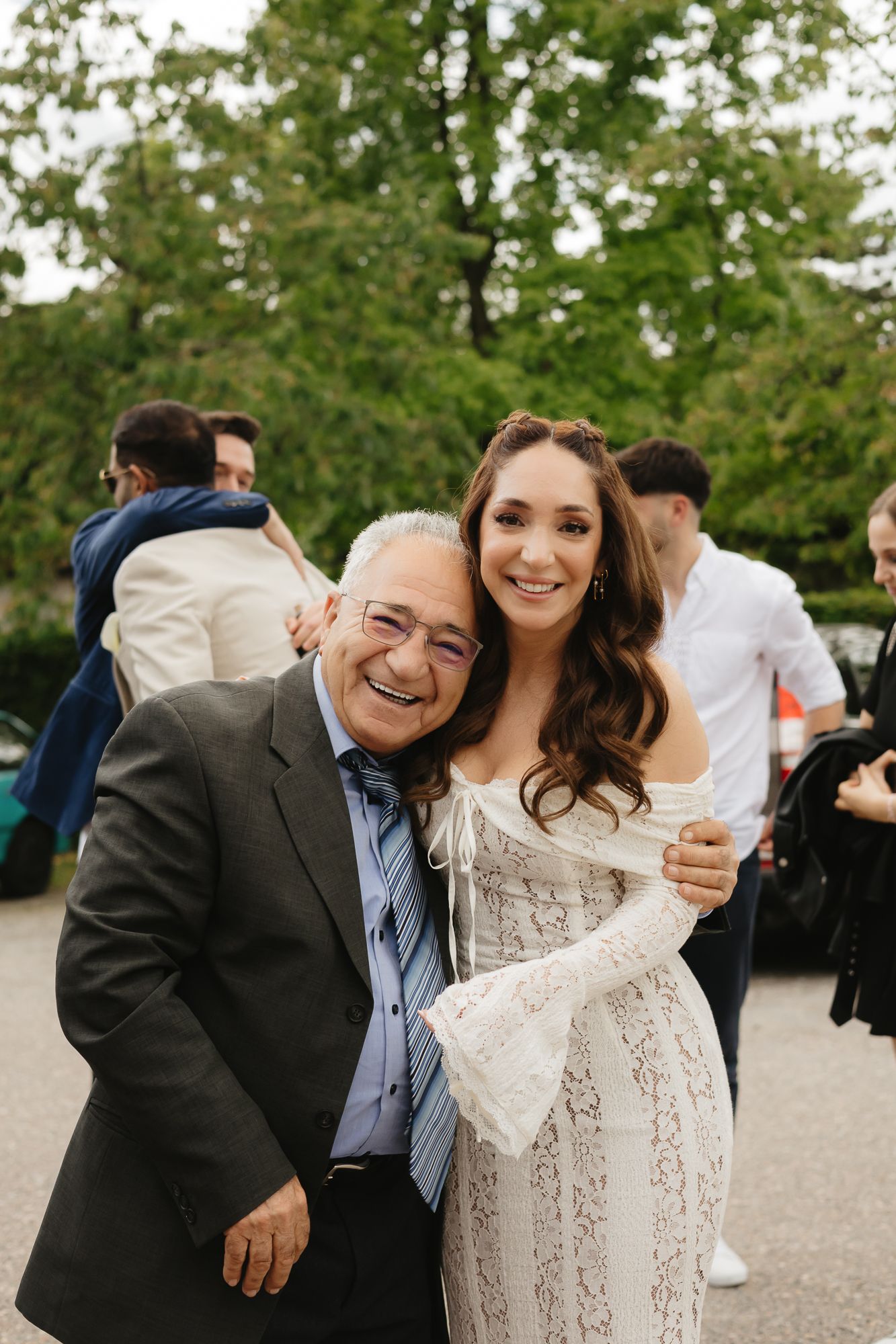Candid outdoor photos showing joyful expressions and laughter.