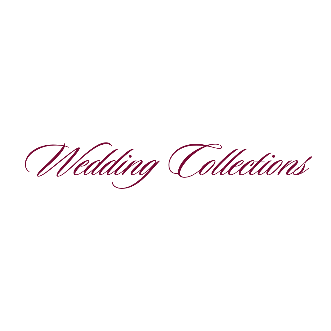 Elegant cursive text reading 'Wedding Collections' in burgundy color against a white background.