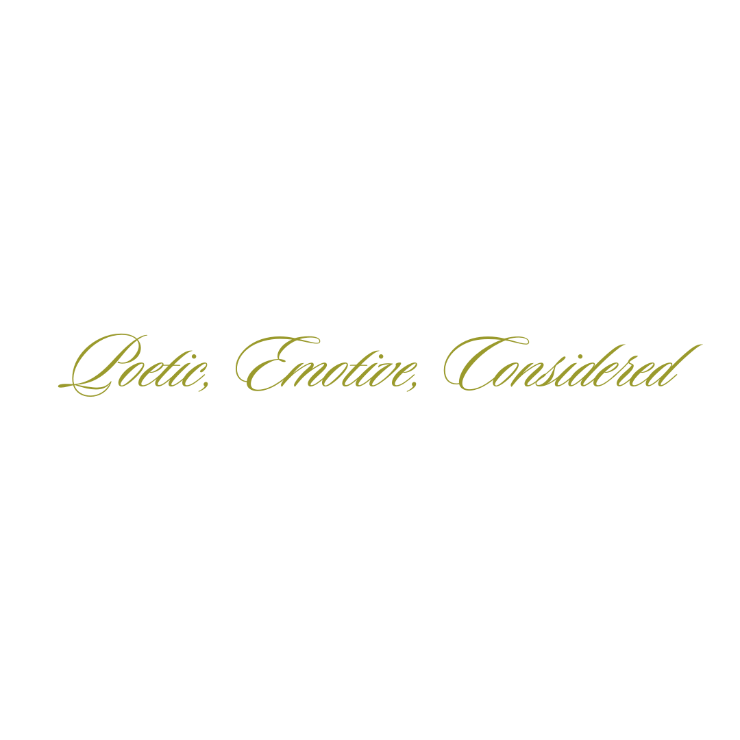 Elegant script text reading 'Poetic Emotion Considered' in light green calligraphy against a white background.