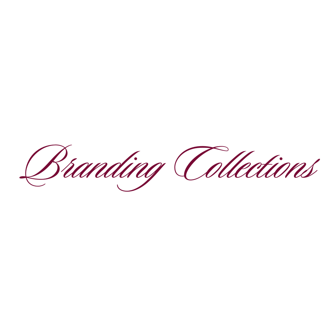 Elegant burgundy script text reading 'Branding Collections' in cursive calligraphy style against white background.