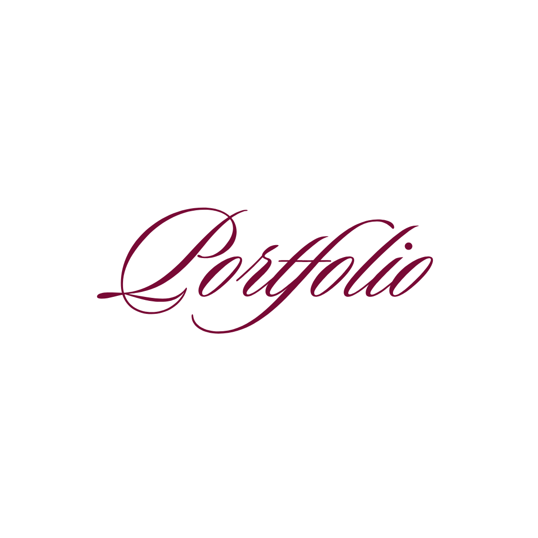 Elegant cursive text spelling out 'Portfolio' in burgundy calligraphy against a white background.
