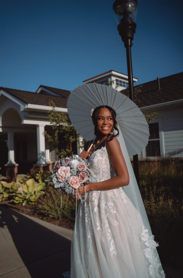black bride smiling portrait wedding