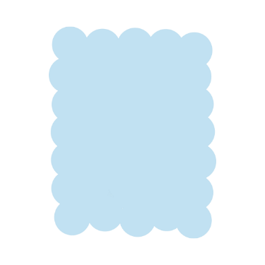 Light blue scalloped pattern background with soft cloud-like shapes.