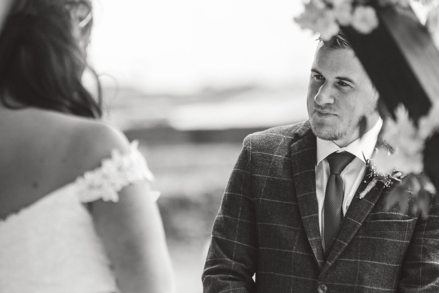 Wedding couple in formal attire sharing romantic moments in black and white photography. Ephemera.