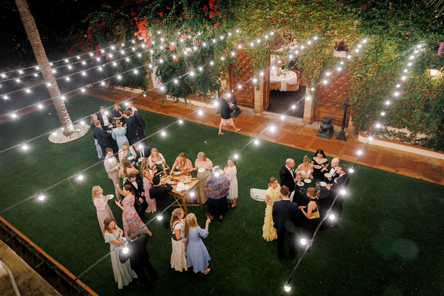 Aerial view of elegant outdoor wedding reception at Gran Villa Rosa, Barcelona