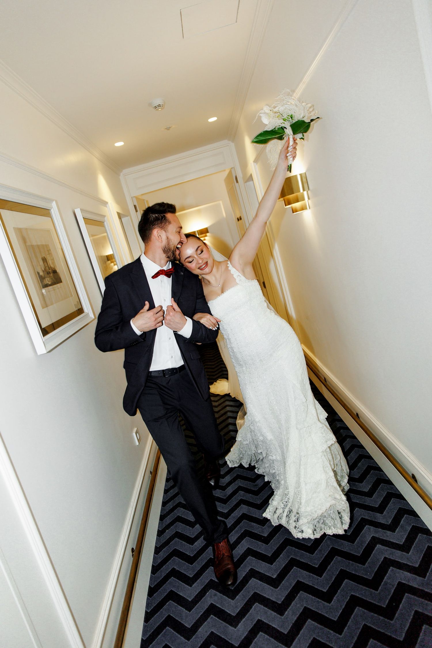 A young couple celebrate their wedding in one of the best hotels of Barcelona