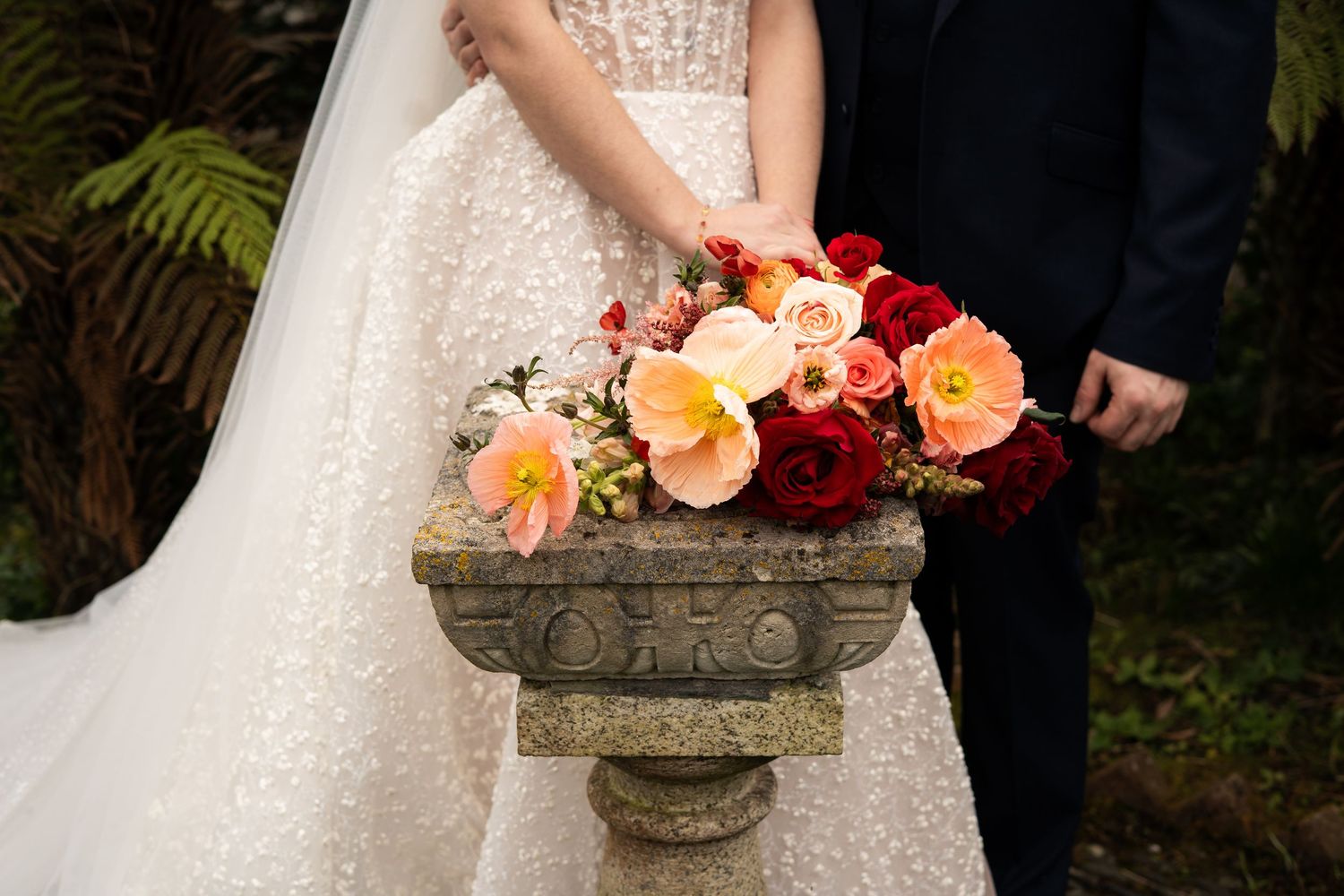 Beautiful Valentine's Day inspired bridal bouquet by Perdie's Flowers in Cornwall