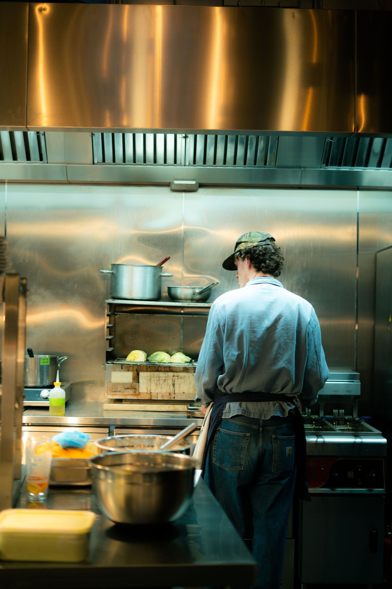 Chefs cooking a wedding breakfast at 45 Queen Street, Penzance, Cornwall