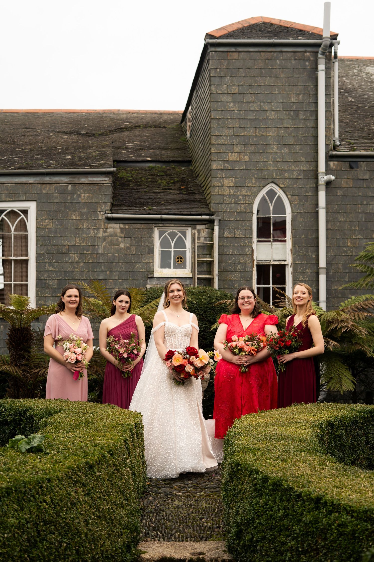Bridal party portraits by Cornish wedding photographer