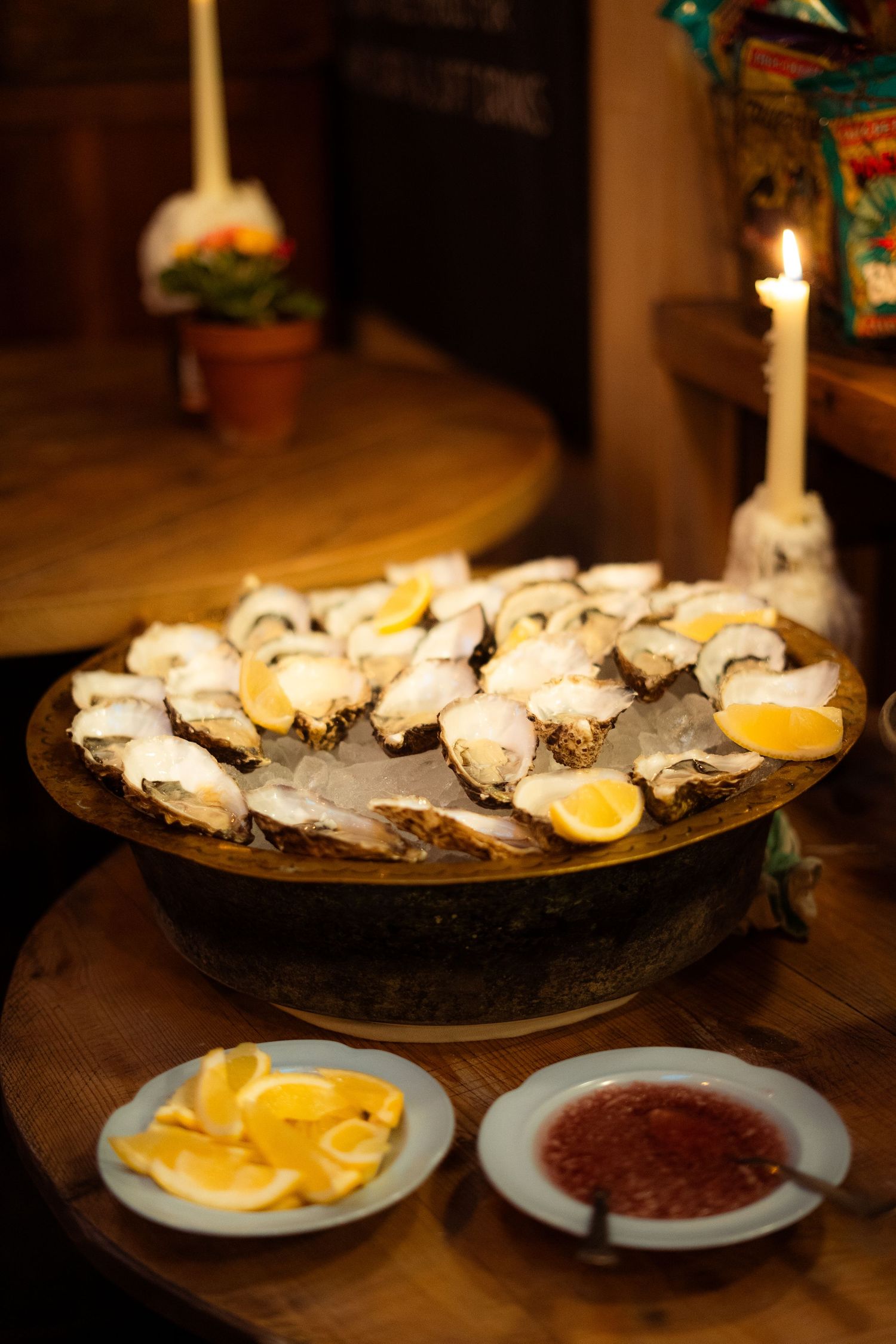 Wedding reception oysters at 45 Queen Street, Penzance, Cornwall