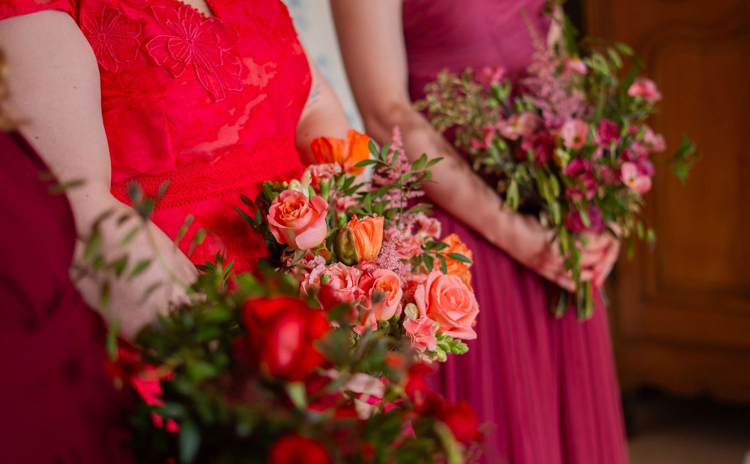Close up photo of beautiful bridal bouquets in Cornwall