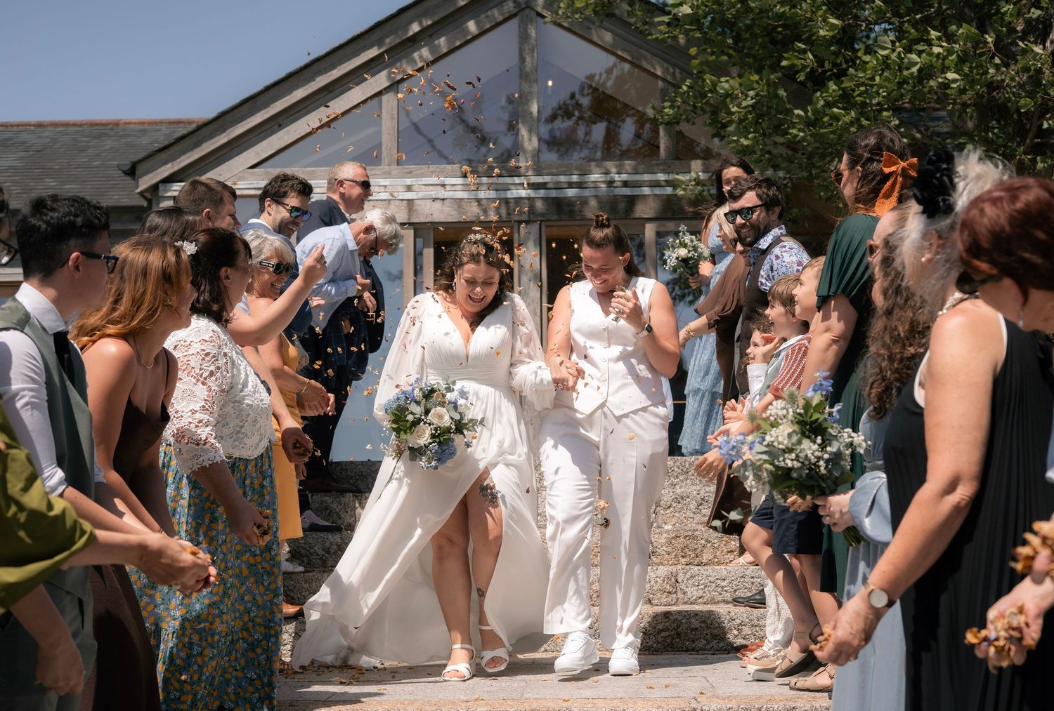 Confetti at same-sex wedding in Cornwall