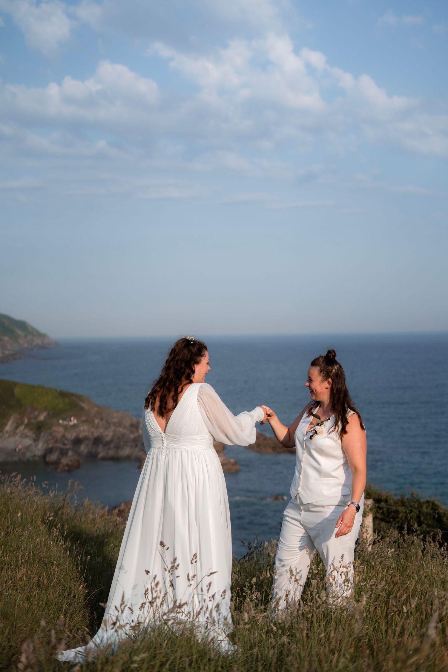 Same-sex wedding at Tredudwell Manor with a couples session at Lantic Bay