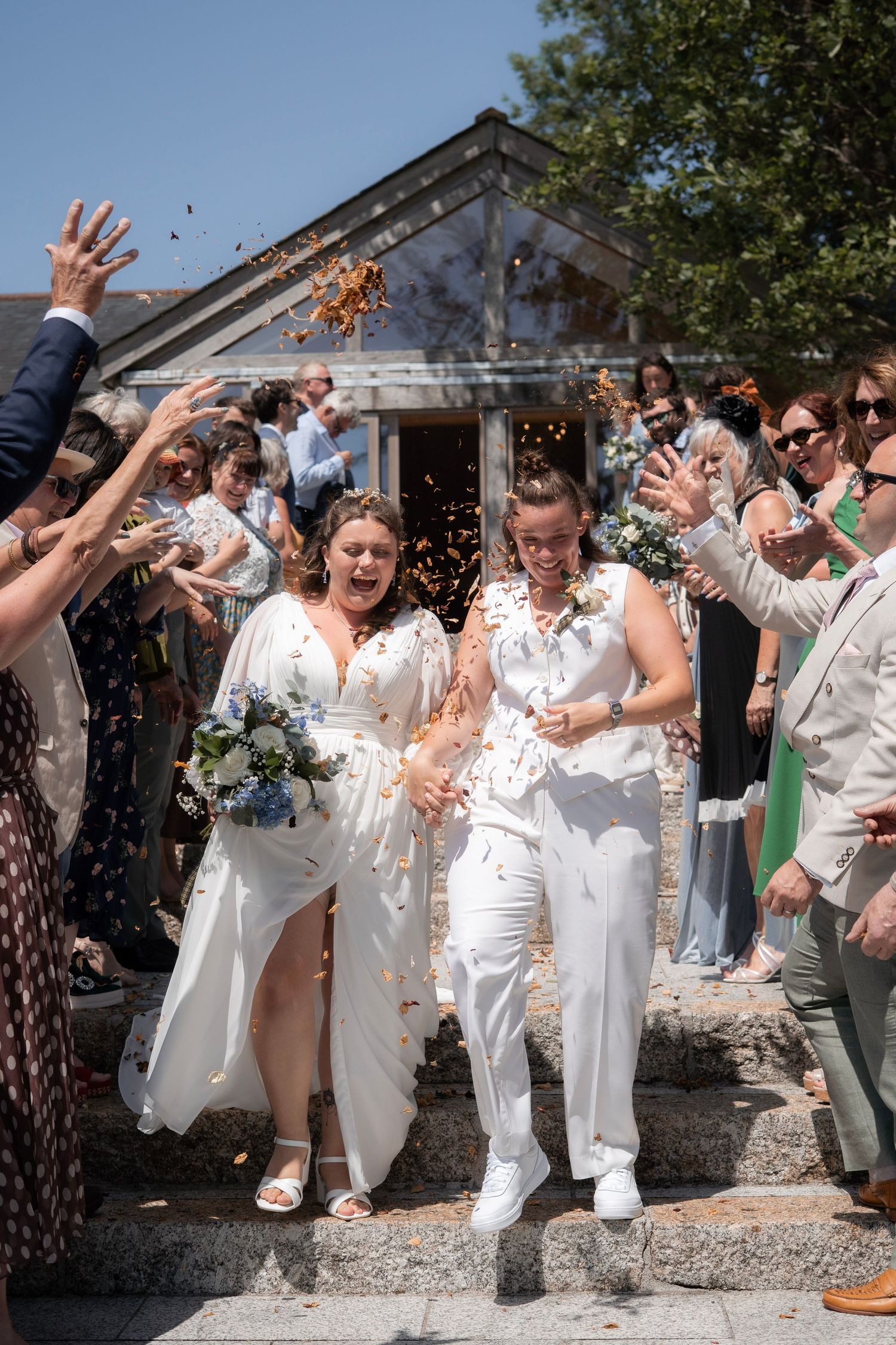 Confetti shot at lesbian wedding in Cornwall