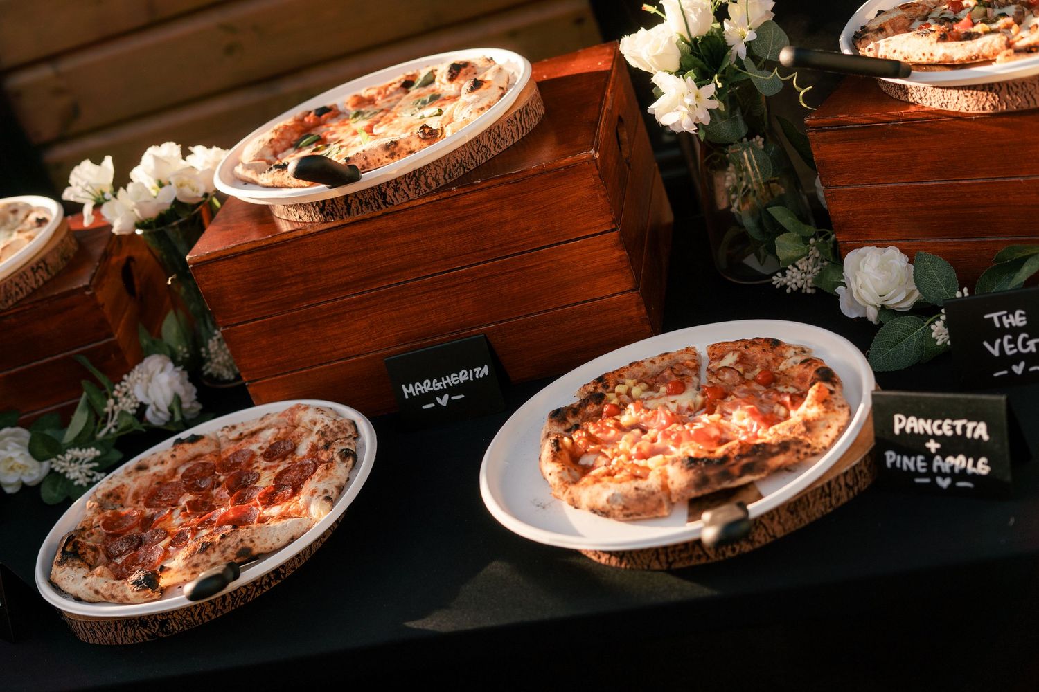 Pizzas buffet from Sourdoughlicious at a Cornish wedding