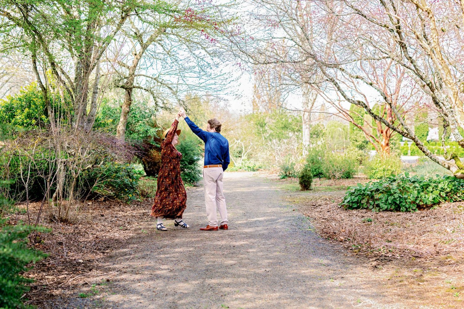 A sequence of connected images showing people walking and resting along a wooded nature trail path.