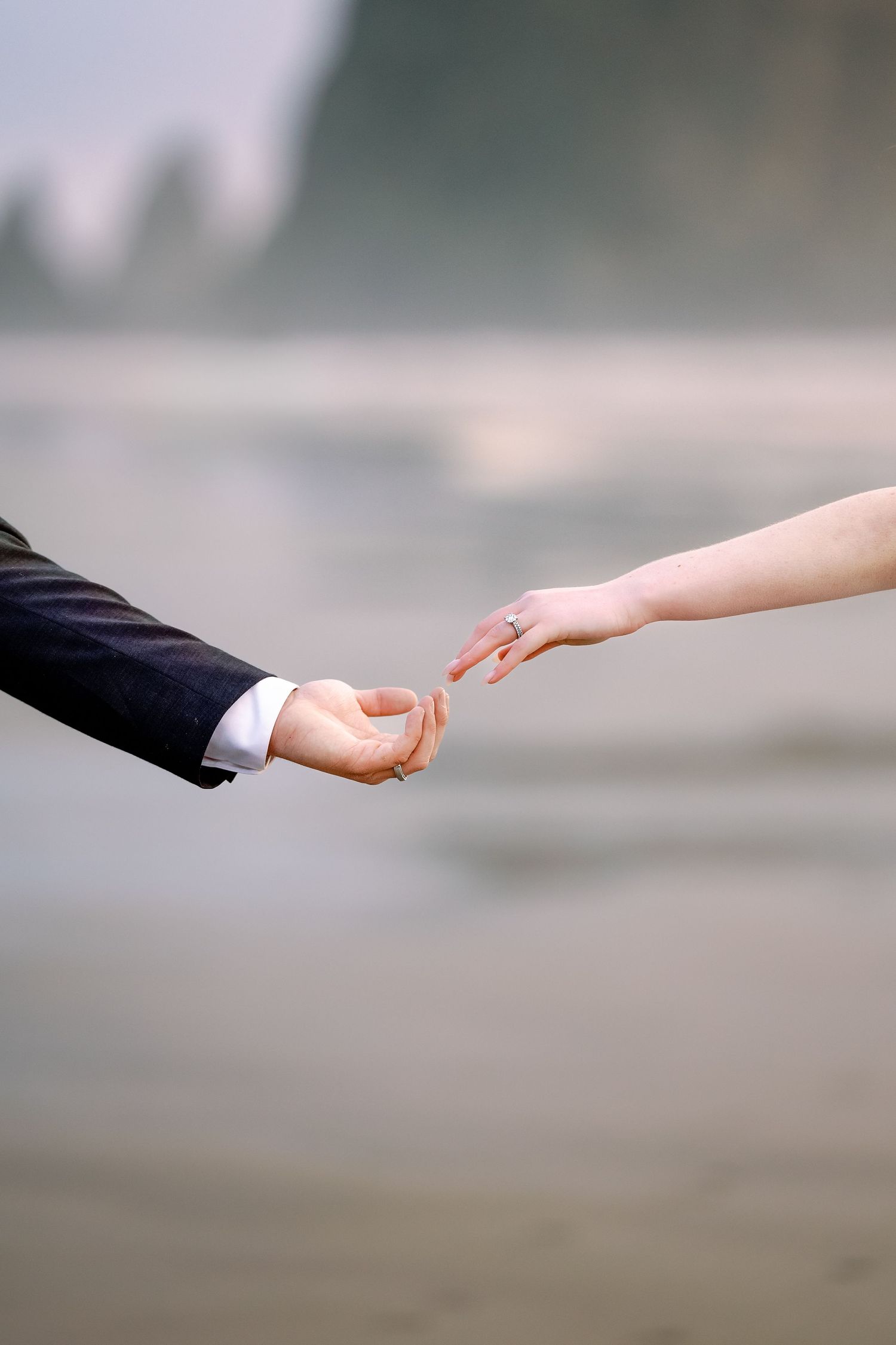 A sequence of hands reaching out to touch each other against a soft blurred background.