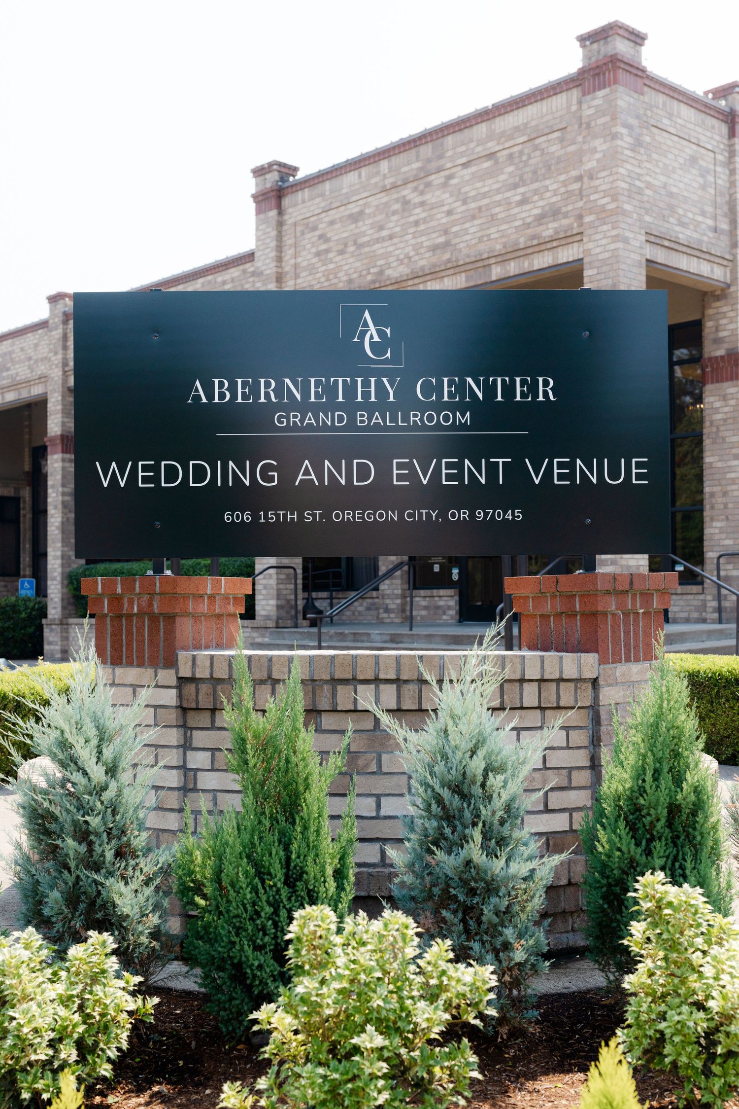 Abernethy Center Grand Ballroom wedding and event venue sign at 606 15th St, Oregon City, OR 97045.