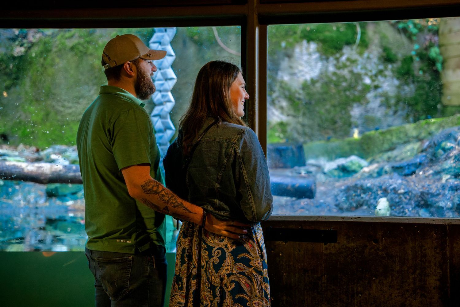 Passengers gazing through windows of a moving train or bus with a scenic mountain landscape in the background.