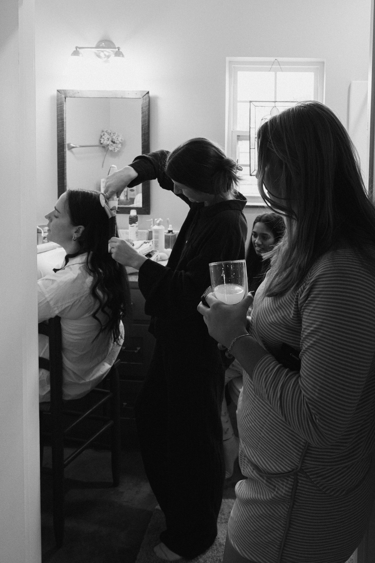 Bride getting ready during outside winter wedding ceremony in Birmingham AL captured in documentary film style
