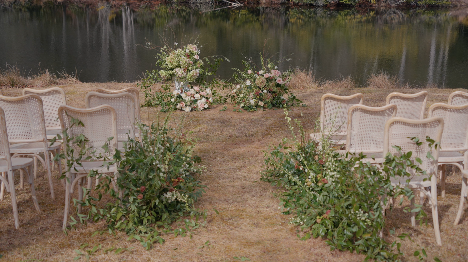 outside wedding ceremony in Highlands NC captured in documentary film style