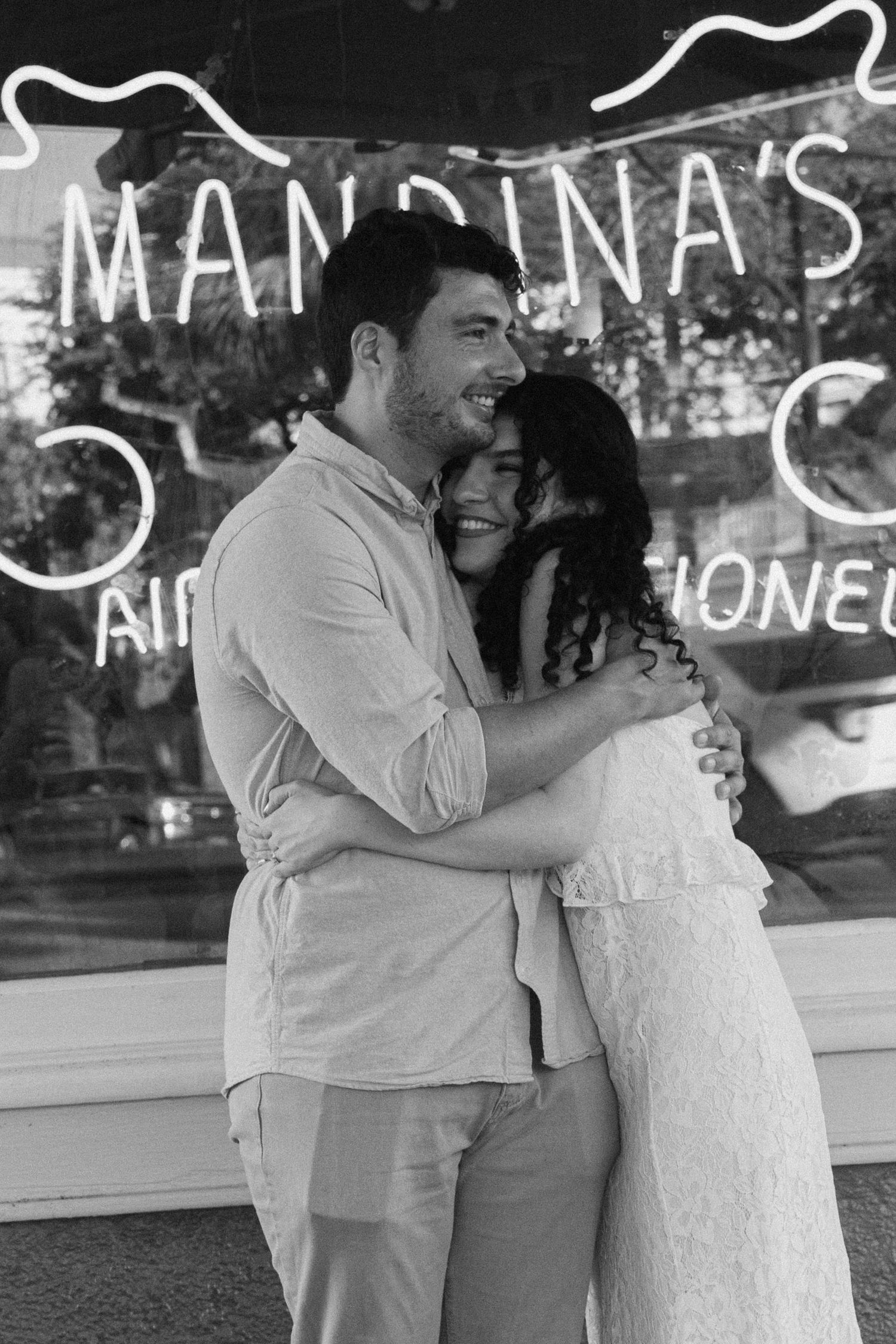 Rehearsal dinner embraced of Bride and Groom in NOLA