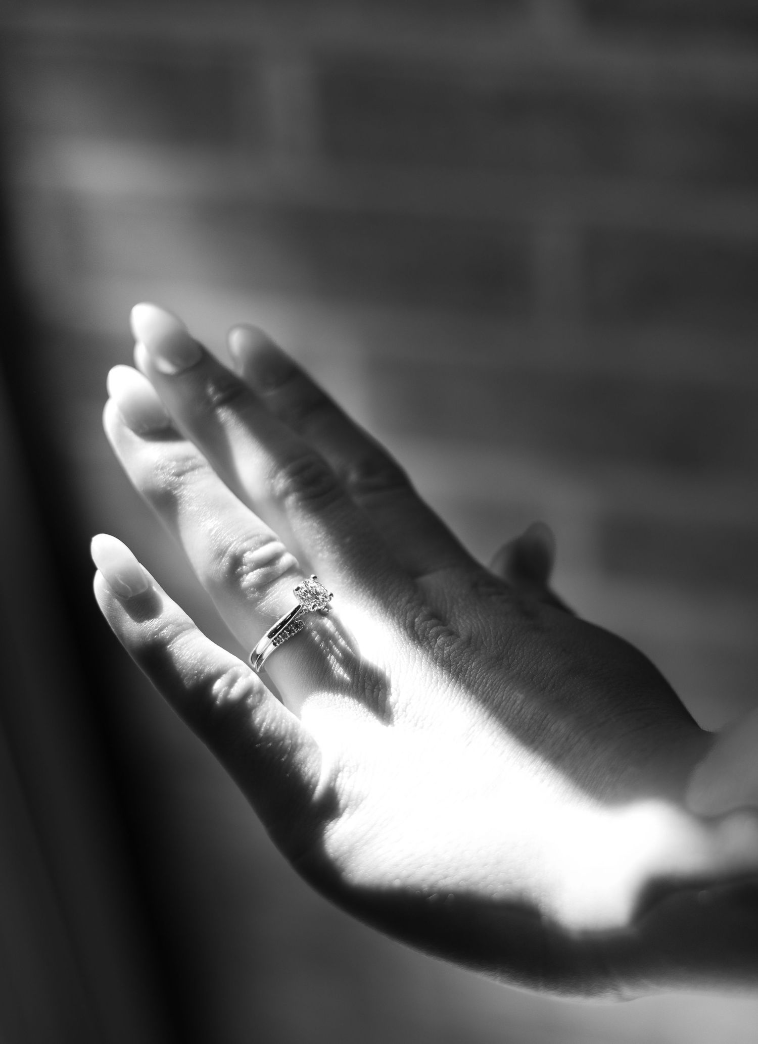 A series of black and white photographs showing hands reaching towards light in a dramatic contrast of shadow and illumination.