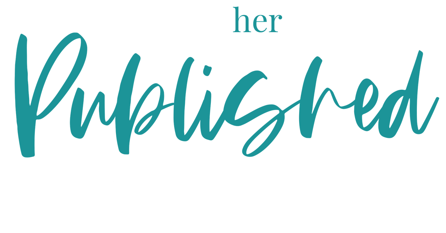 A teal and white text overlay design featuring handwritten-style typography and decorative elements.