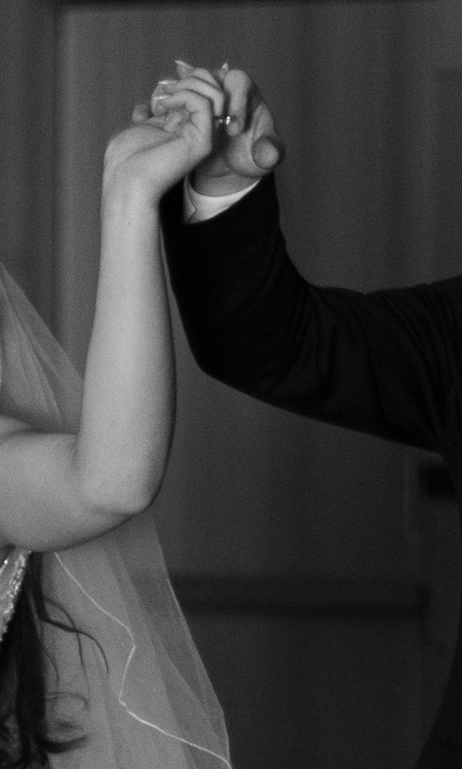 A black and white photo sequence showing hands in various gestures and positions against a dark background.