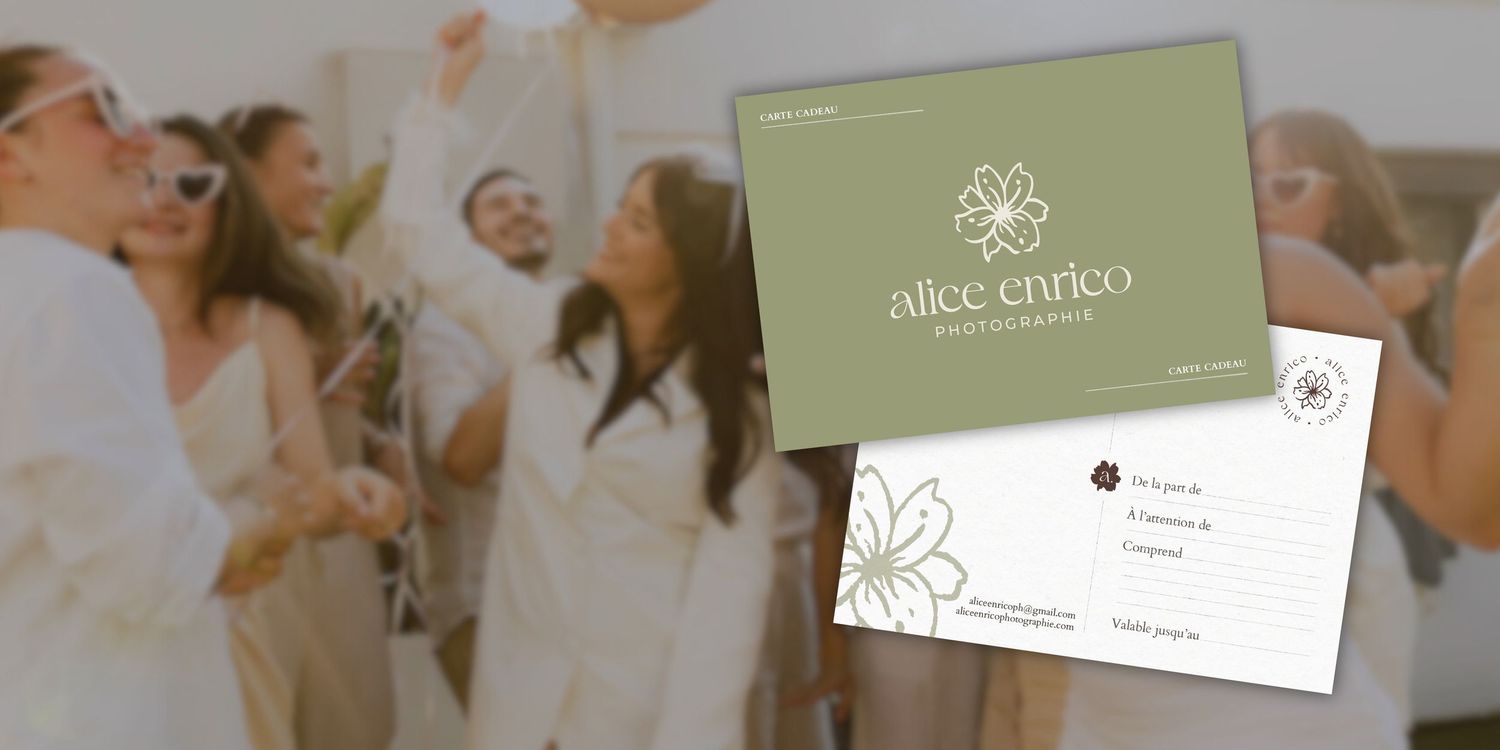 Visuel de la carte cadeau pour une séance photo personnalisé qui propose Alice Enrico Photographie.