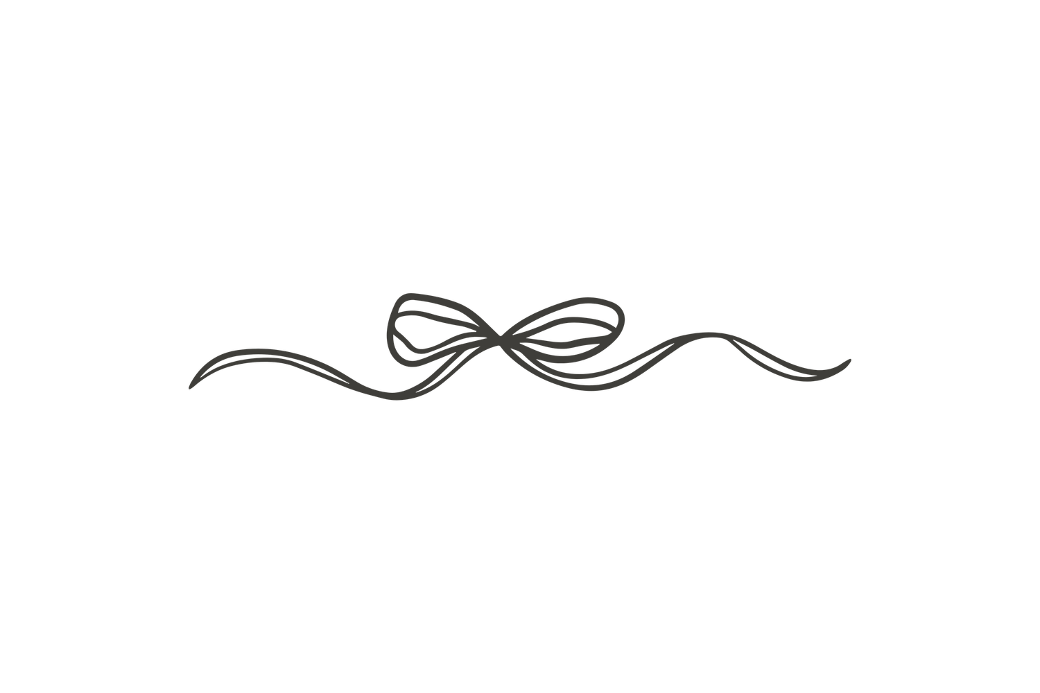 Simple black line drawing of a decorative bow with trailing ribbons.