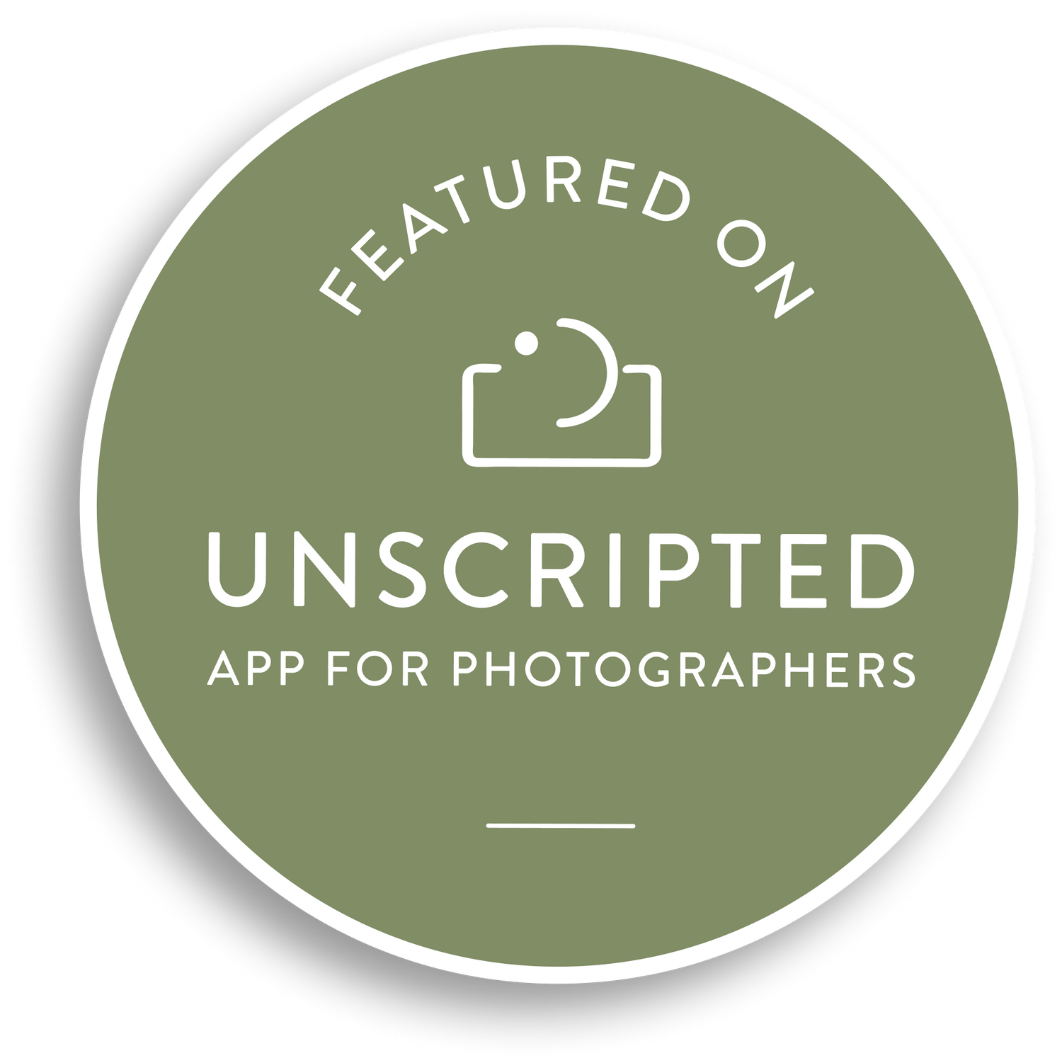 Green oval logo badges for photography app or service with white text.
