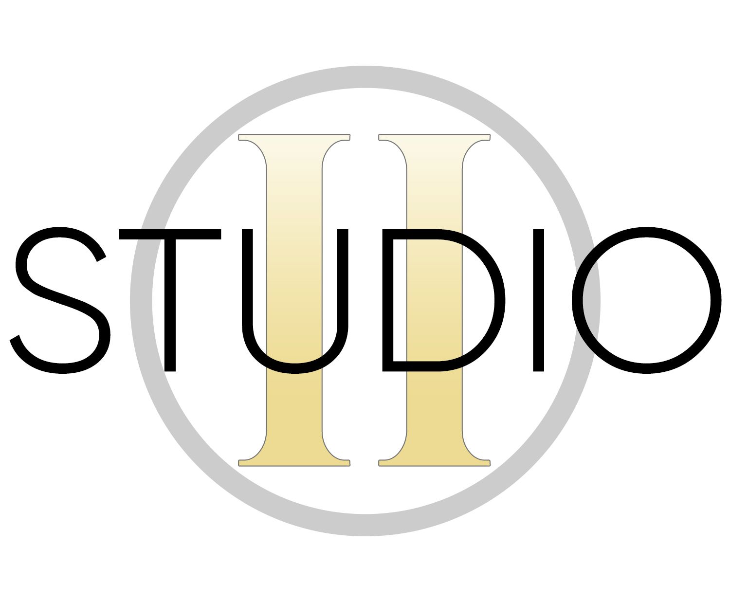 Elegant Studio II logo featuring Roman numeral two in gold within a gray circle.