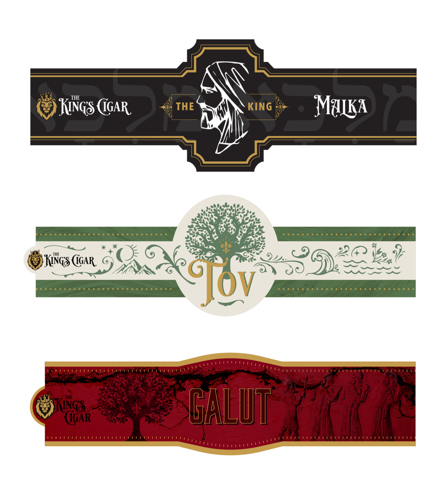 3 cigar label designs for The Kings Cigar.