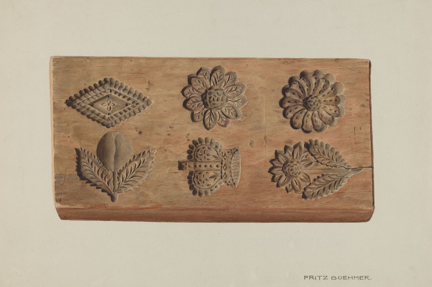 Baking ingredients and tools including brown eggs, rolling pin, and vintage decorative plates arranged on white surface.