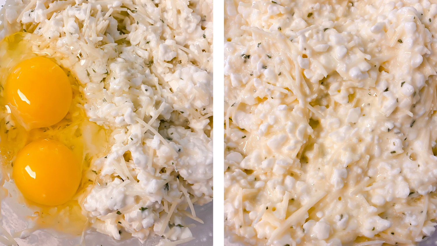 Raw seafood mixture with egg yolks and seasonings being prepared.